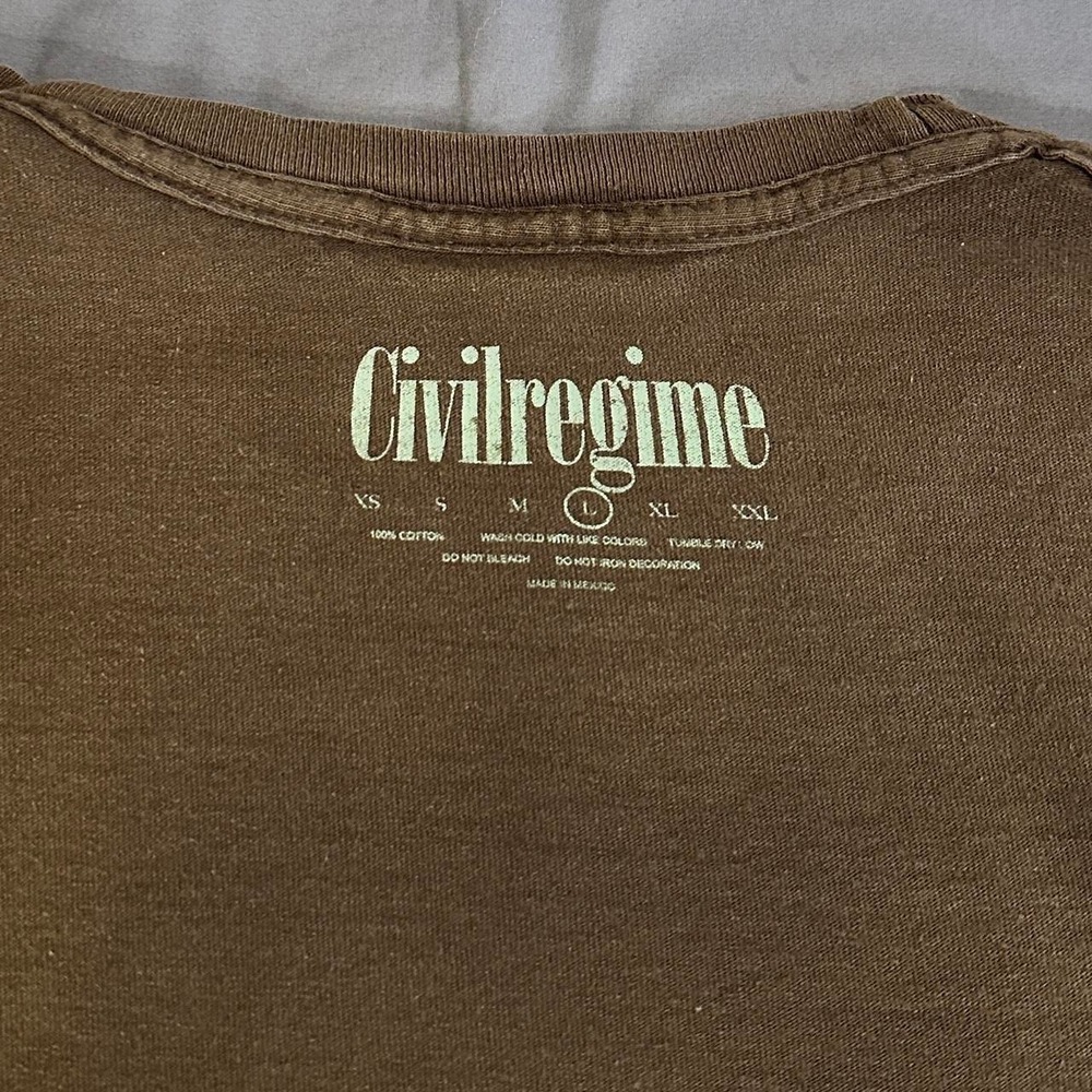 Civil Regime Flame Logo Butterfly Graphic T-Shirt‎ Brown Y2K Skater Streetwear - Picture 6 of 7